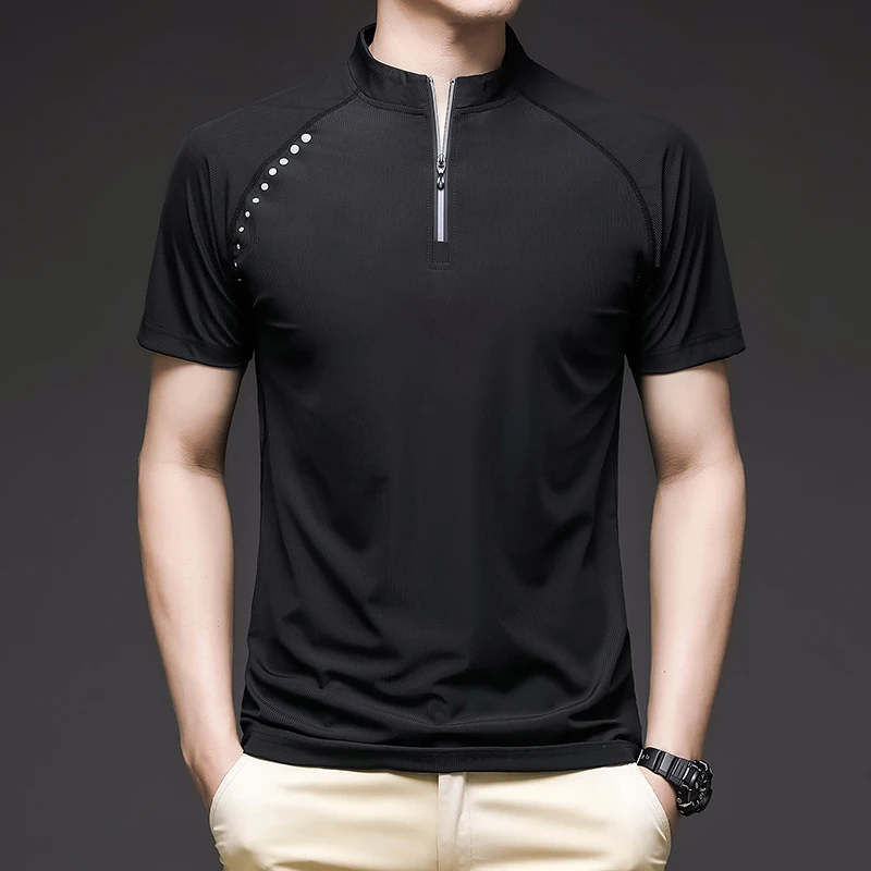 

Men's Ice Silk Crew Neck Polo Shirt Men Casual Solid Short Sleeve Slim Breathable Shirt Summer Sportswear Quick Dry Jerseys Tops