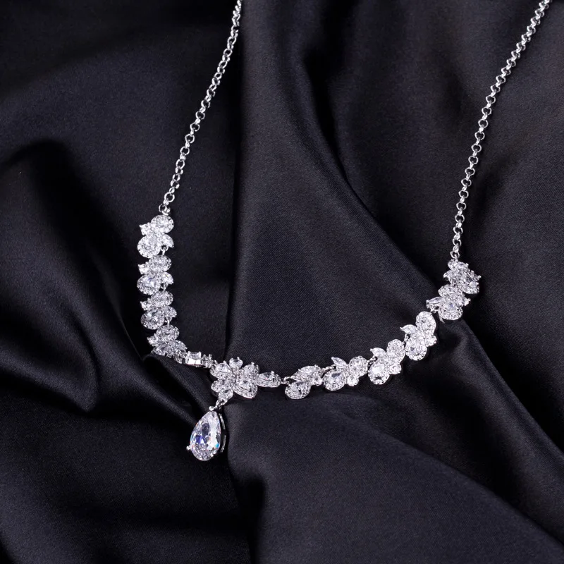 Clear Zirconia Small petal Flower AAA Cubic Zircon Wedding Jewelry Set Earrings Necklace Promotion Nickel Free Factory price | Украшения и