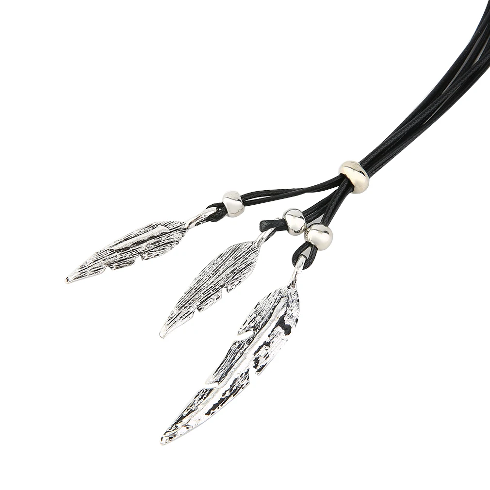100% новая мода бронзовая Веревка Цепи перо в богемном стиле узор кулон ожерелье