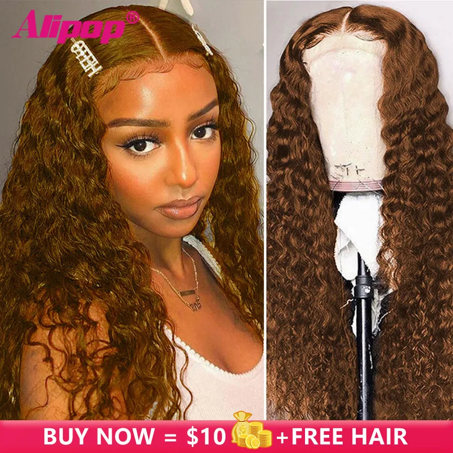 #4 Human Hair Wigs Water Wave Lace Front Pru Placked Brazilian Remy T Part Wig 8-26 Inch 180% Density | Шиньоны и парики