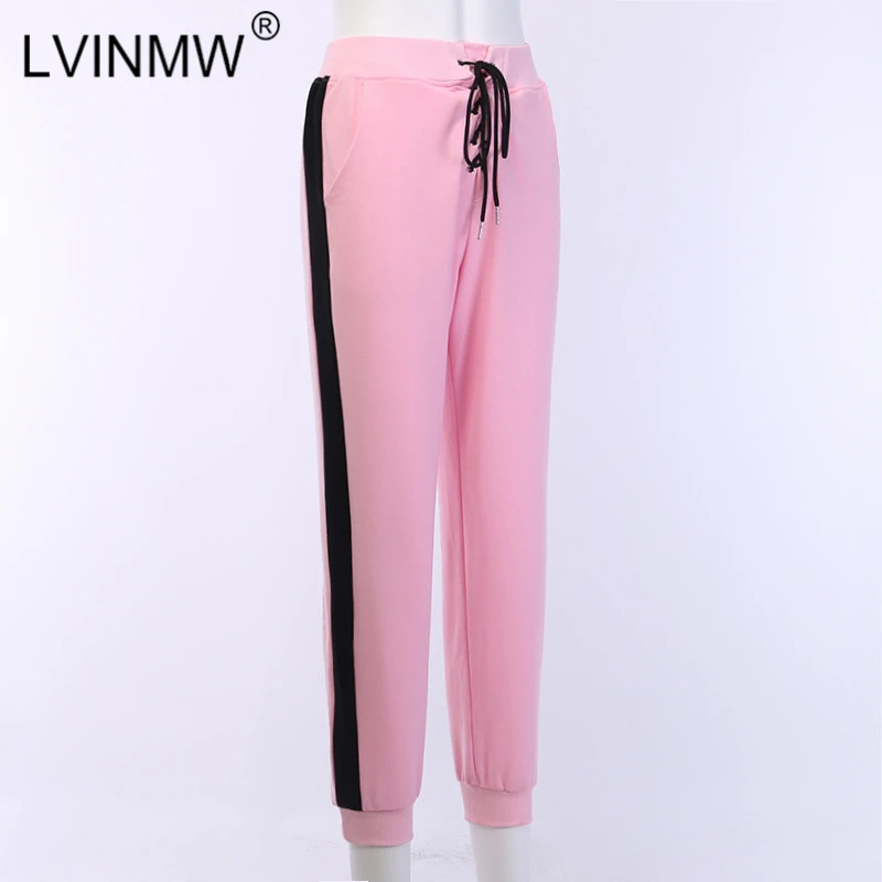 LVINMW повседневные розовые штаны с высокой талией и полосками по бокам осень 2019