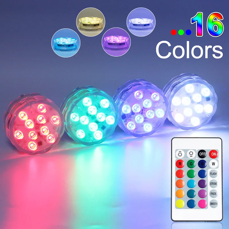 10 светодиодов с дистанционным управлением RGB погружной светильник на батарейках