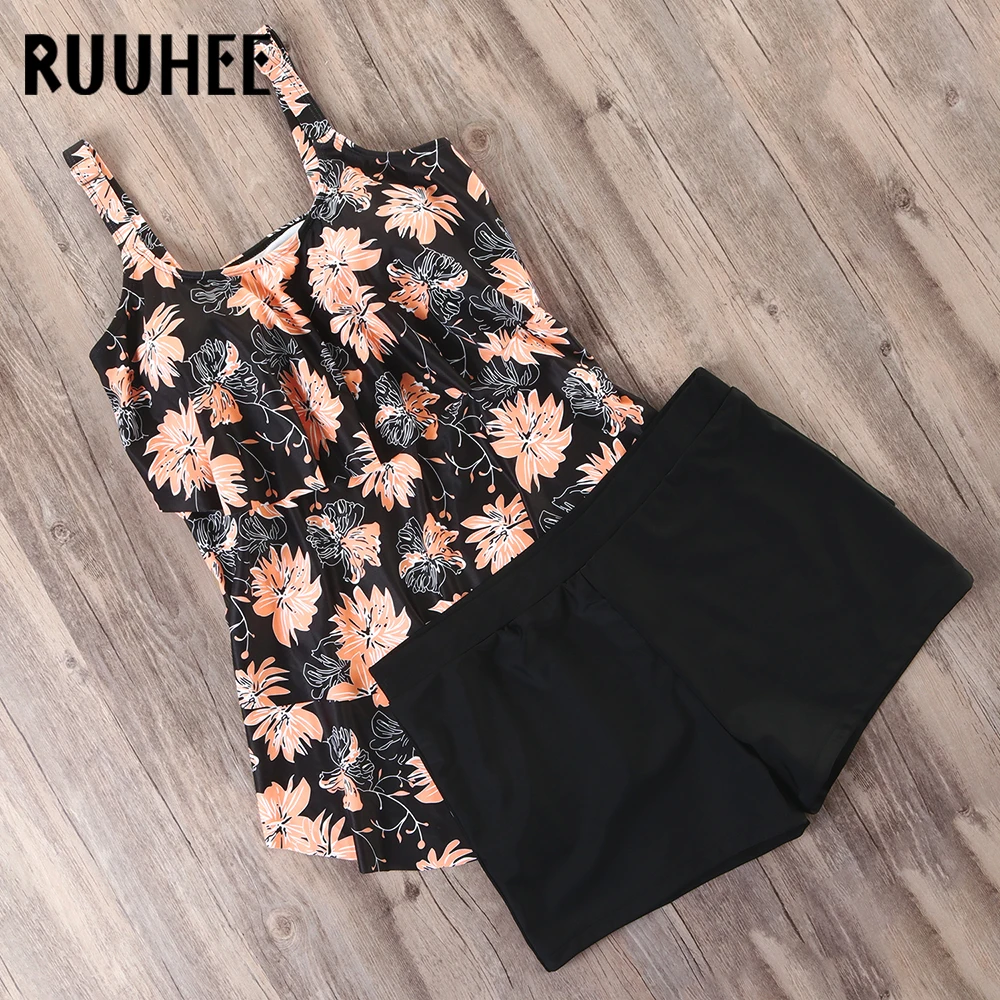 

RUUHEE Plus Size Bikini Set Ruffle Swimsuit Women Vintage Swimwear Printed Tankini Bikini Bathing Suit Push Up Beachwear Biquini