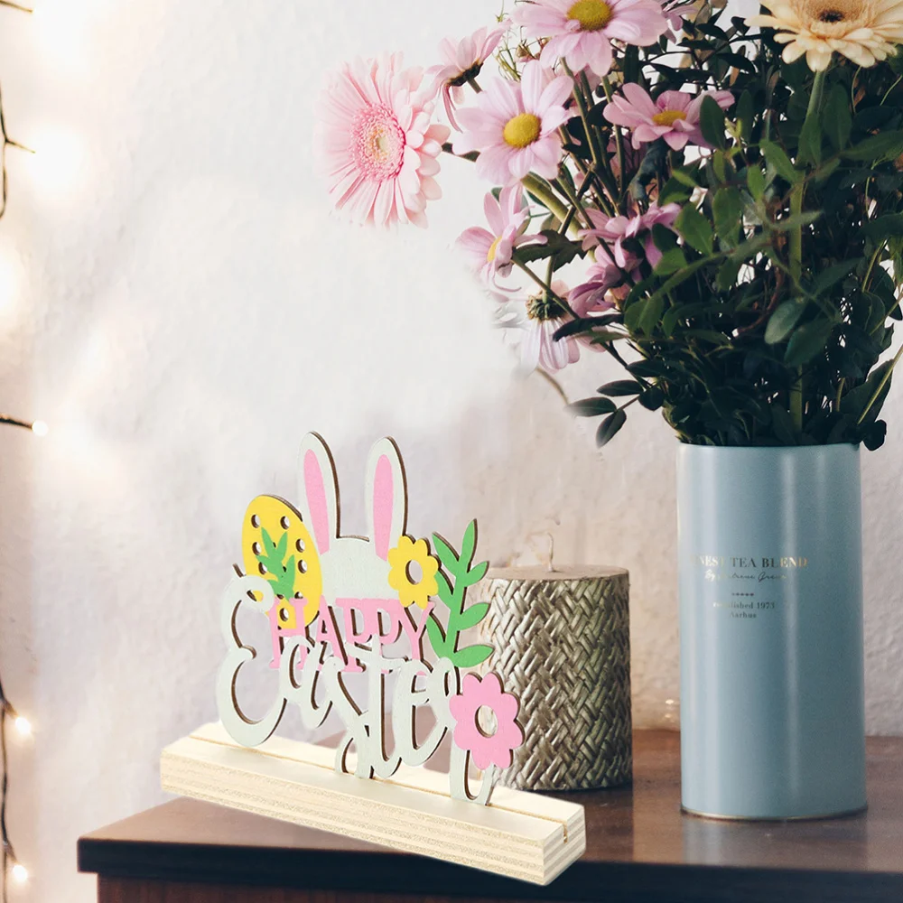 

2pcs Wooden Rabbit Models Decorative Bunny Desktop Adornments (Assorted Color)