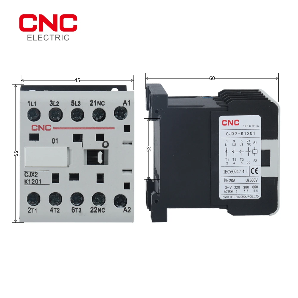 CNC CJX2-K Din Rail 220V Mini AC Контактор 3P 3main 1NO/3main 1NC катушка напряжения 50/60 Гц 6A 9A 12A |