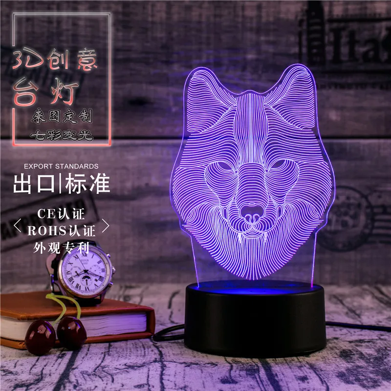 Светодиодный ночник 3D настольная лампа прикроватный светильник волк