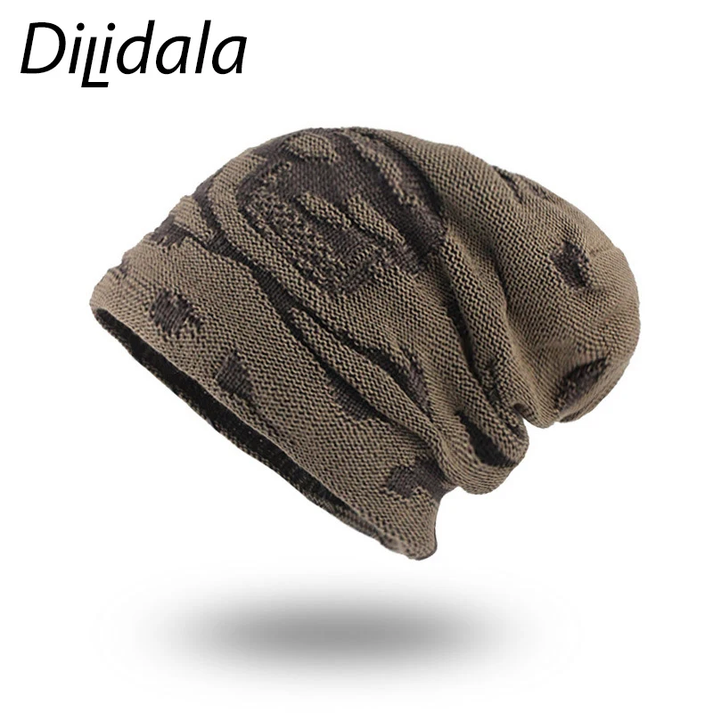 Dilidala зимняя бархатная теплая вязаная шапка с черным черепом мужская шерстяная