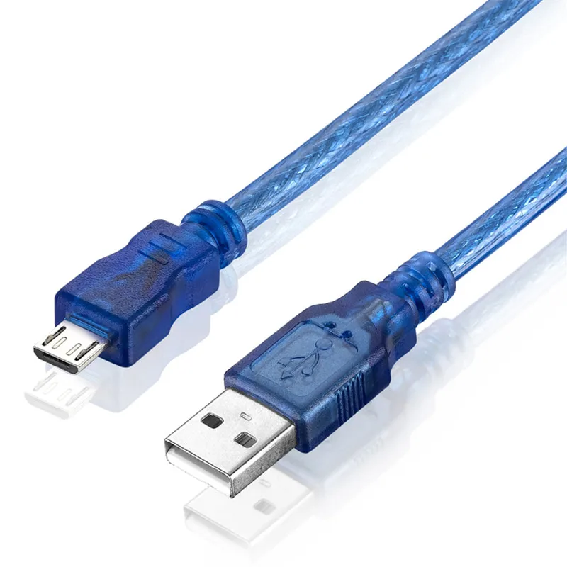 Фото Кабель для передачи данных Micro USB 2,0, фотовспышка Mirco-B, двойное экранирование, плетеная фольга, прозрачный, синий, 0,3 м, 0,5 м, 1,0 м, 1,5 м, 3 м, 5 м №4