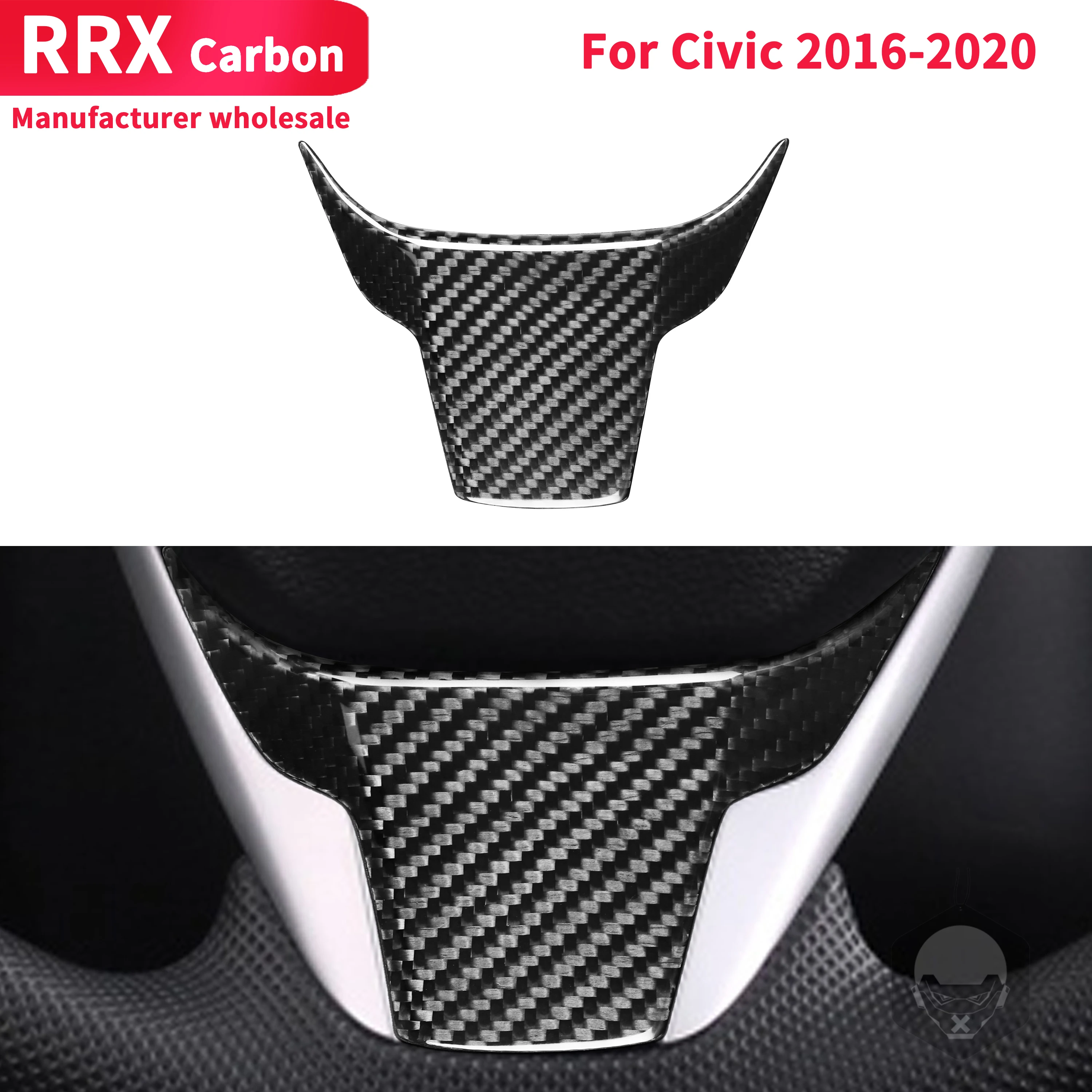 

Steering Wheel Cover Sticker For Honda Civic 10th Gen 2016-2021 Car Interior Glossy Black Accessories Paste Style Carbon Fiber