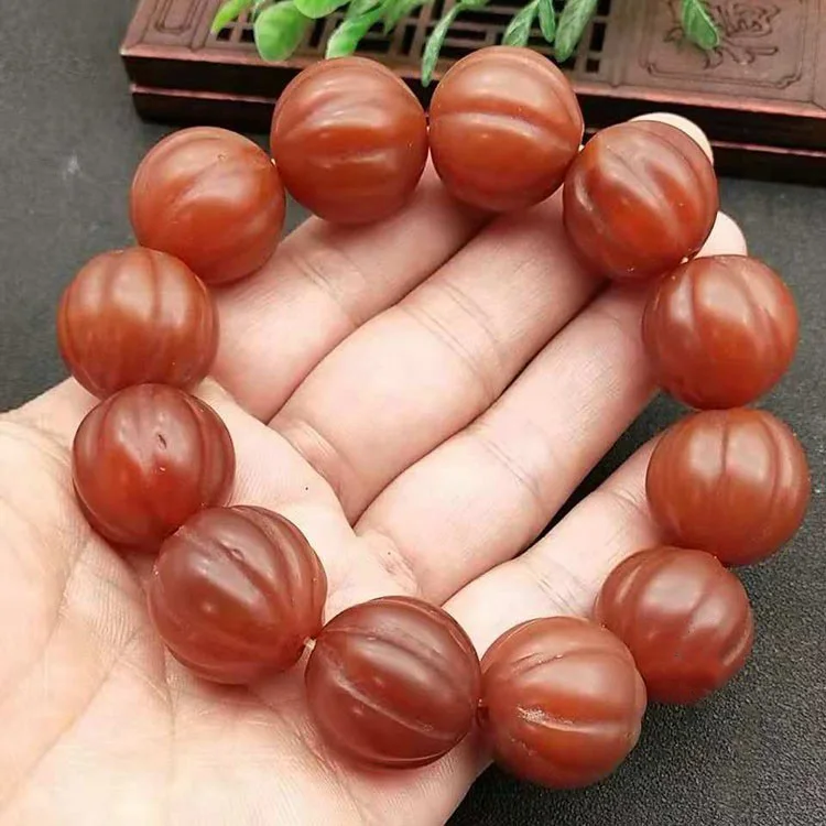 Браслет из бусин с натуральным красным агатом и тыквой ручная работа Размер 18 20