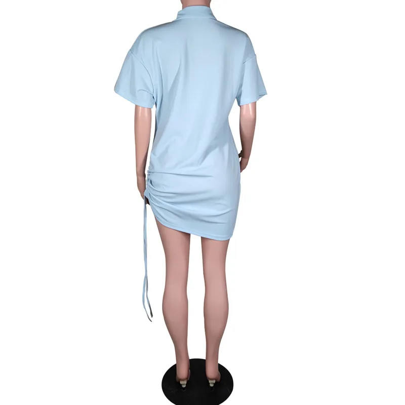 

Casual Polo Shirt Neck Dresses Casual High Street Fashion Short Sleeve Loose Summer Women's Dress 2021 Side Drawstring Dress