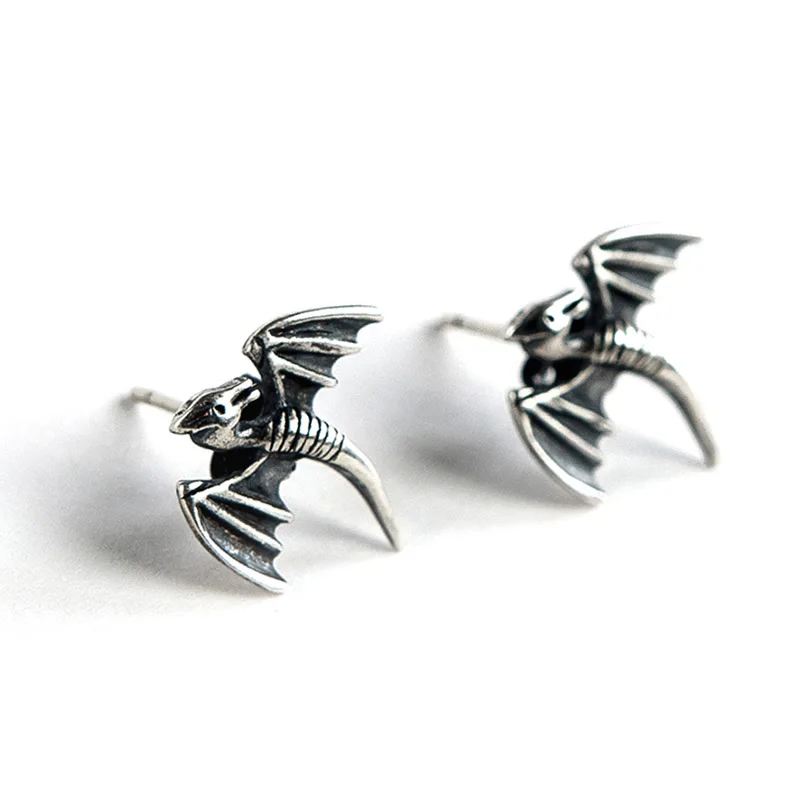 

S925 sterling silver Pterosaur earring for men and women New punk style anti allergy ear stud ear clip jewelry