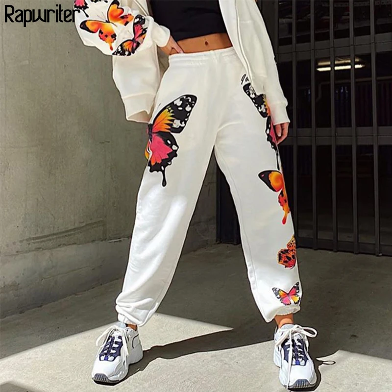 Брюки спортивные женские с принтом бабочки уличная одежда свободные штаны