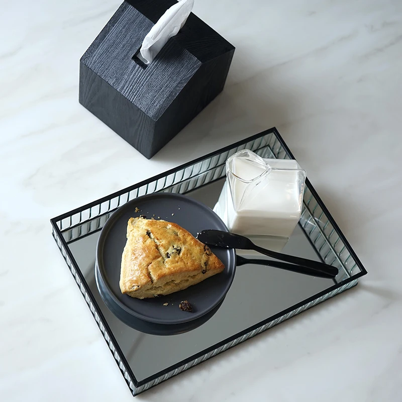 Glass Mirror Tray Model Room Decorative Hallway Key Plate European Tea Desktop Wine Storage | Дом и сад