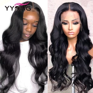 YYong полная 180% 26 дюймов прозрачная волна тела 13x6  13x 4 кружевные передние человеческие волосы парики для черных женщин бразильские парики 4x4
