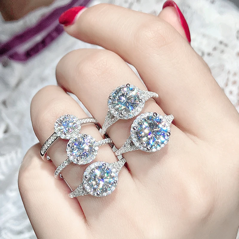 Gem балетки 925 пробы серебро 1.5ct 2 ct 3ct D Цвет круглый Разделение хвостовик Halo
