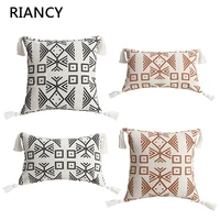 geometric tufted embroidery cushion cover jacquard with tassel throw cushion cover sofa home car decorative pillowcover 40879