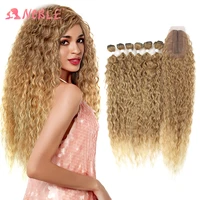 noble star curly hair bundles with closure synthetic hair extension curly bundles 30 inch long weave hair ombre golden 7pcspack