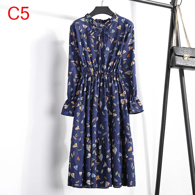 Корейская черная рубашка Vestidos для офиса в горошек, винтажные осенние платья, Женское зимнее платье, миди платье с цветочным рисунком и длинным рукавом для женщин