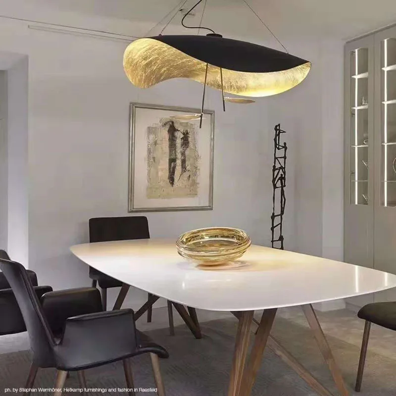 

Postmodern Designer Black Golden Chandelier Dining Room Light Luxury Living Room Flying Saucer Creative Bedroom Led Pendant Lamp