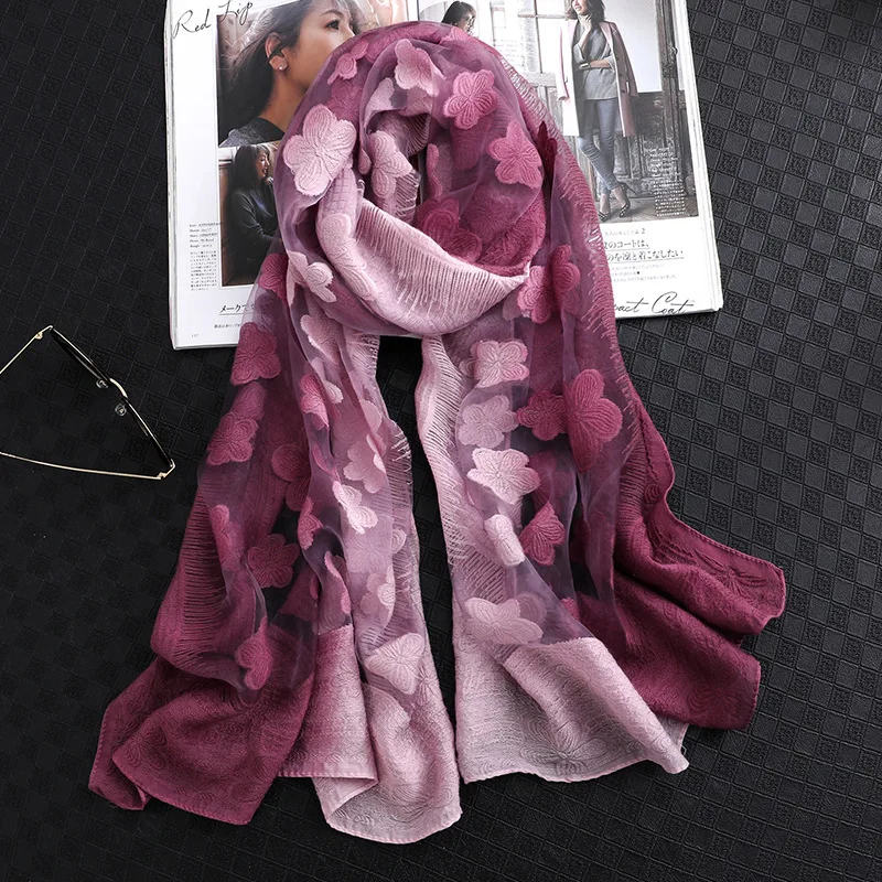 

2022 Designer Silk Scarf Shawls Women Summer Sunscreen Lady Luxury Hijab Foulard Headscarf Female Embroidery Bandana New