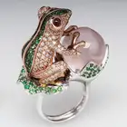 Женское массивное кольцо в богемном стиле, кольцо с лягушкой из розового золота с кристаллами зеленого цвета, стразы в стиле бохо, Подарочная бижутерия