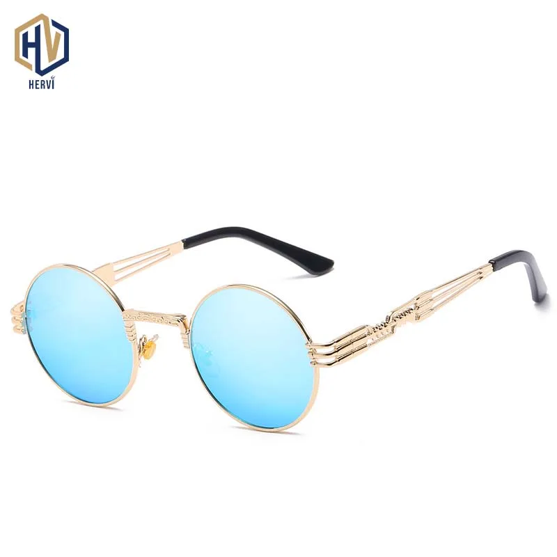 Модные паровые панк круглые мужские Солнцезащитные очки женские металлические