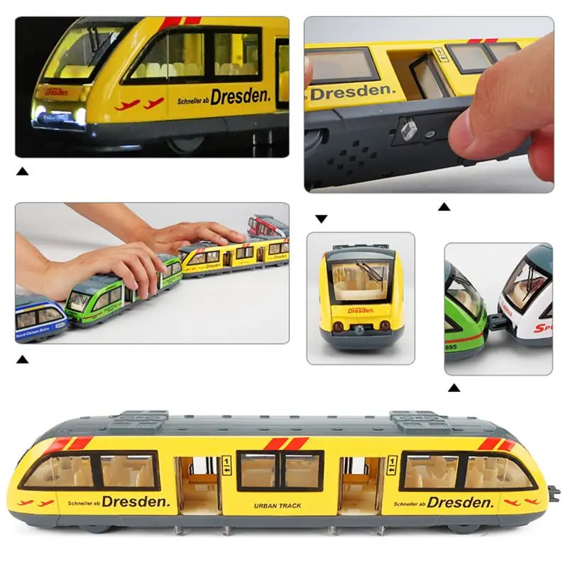 

1:64 Magnetic Pull Back Alloy Connected Subway Metro Track Train Alloy Model Toys Sound & Light Car Collection