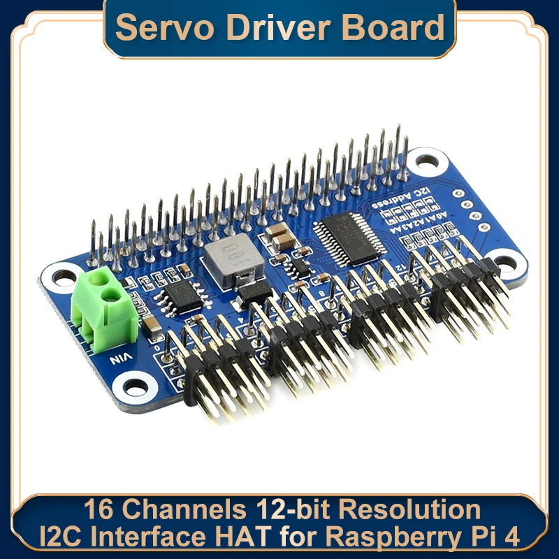 

Raspberry Pi 4 Servo Driver Board 16 Channels 12-bit Resolution I2C Interface Straight Pin Version for Jetson Nano Raspberry Pi