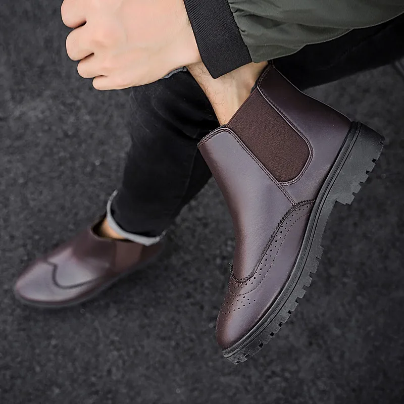 Мужские ботинки Челси черные Броги из искусственной кожи на осень|Ботинки челси|