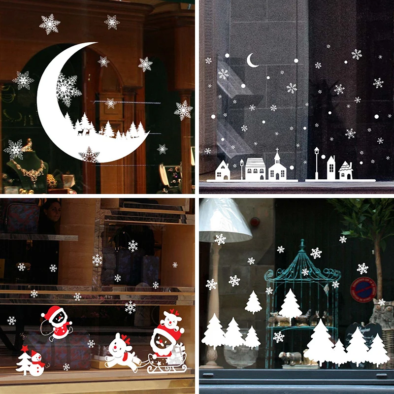 

Рождественские наклейки на окно s Снежинка Олень Рождественская елка Наклейка Веселые рождественские украшения для дома Navidad 2022 Happy New Year 2023
