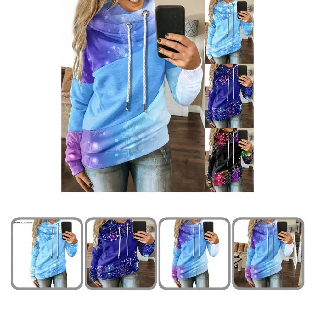 

Lady Hooded Sweatshirt Casual Solid Color Patchwork Turtleneck Hoodie Turtleneck Patchwork Hooded Top