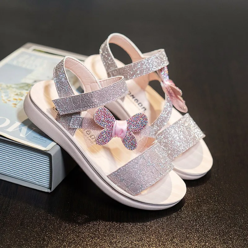 

Summer Children's Sandals New Water Drill Children's Princess Shoes Breathable Soft Bottom Bow Girls Sandals