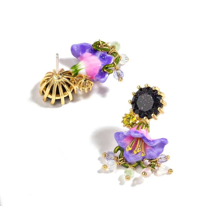 stud earrings Сочный Виноград фиолетовый корова цветок серьги женские эмалированные серьги дизайн декоративные серьги Французский стиль - Окраска металла: stud earrings