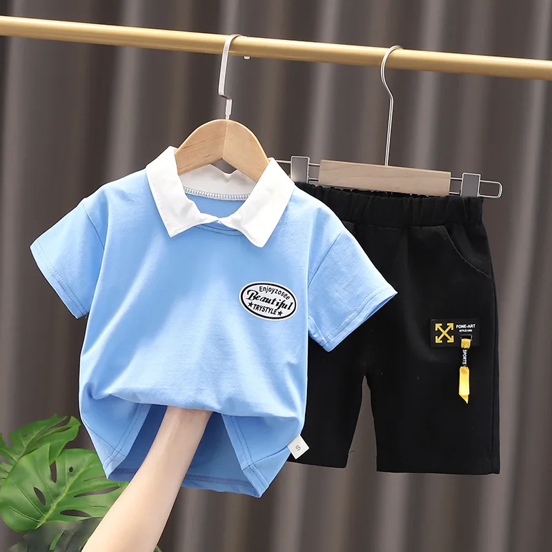 

0-5 Years Baby Boys Clothes Set Infant Kids Patchwork Lapel T-shirt +Tooling Shorts New Summer Toddler Girls Casual Outfits