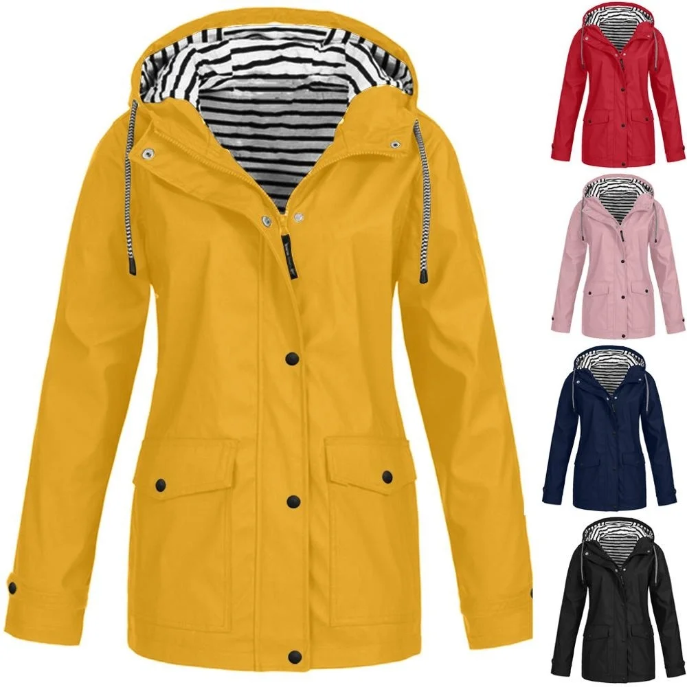

Women Jackets Winter Coat Jacket Women Solid Rain Jacket Outdoor Plus Waterproof Hooded Raincoat Windbreaker Lightweight