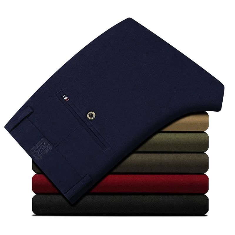 

2021 Spring Summer Men Cotton Casual Classic Dress Pants Business Stretch Straight Fit Khaki Formal Trousers Male Long Pant Work