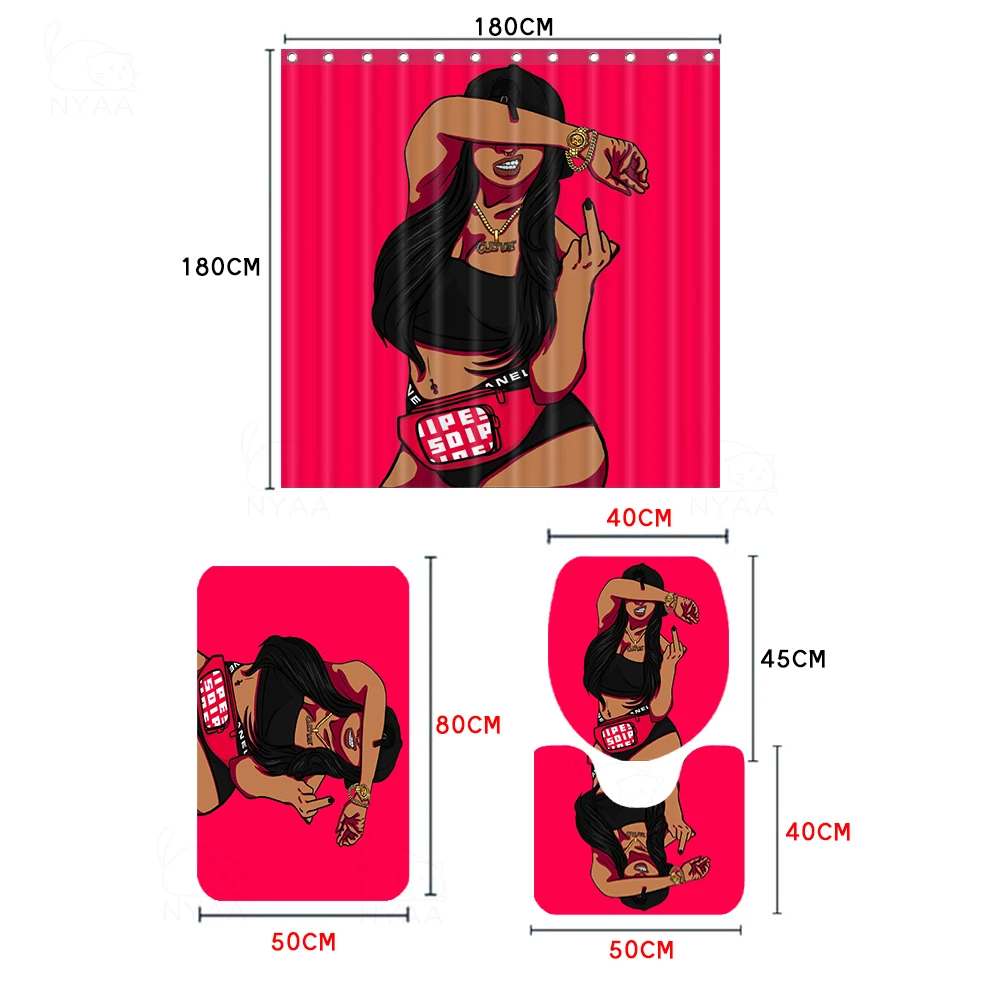 NYAA африканская темнокожая девушка набор душевой занавески 4 шт. наборы ковриков