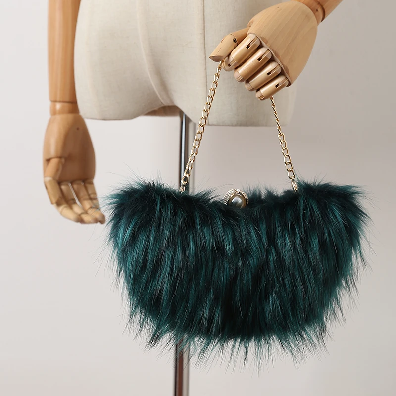 Женские сумки из меха енота винтажные Мини ручной работы с полумесяцем темно