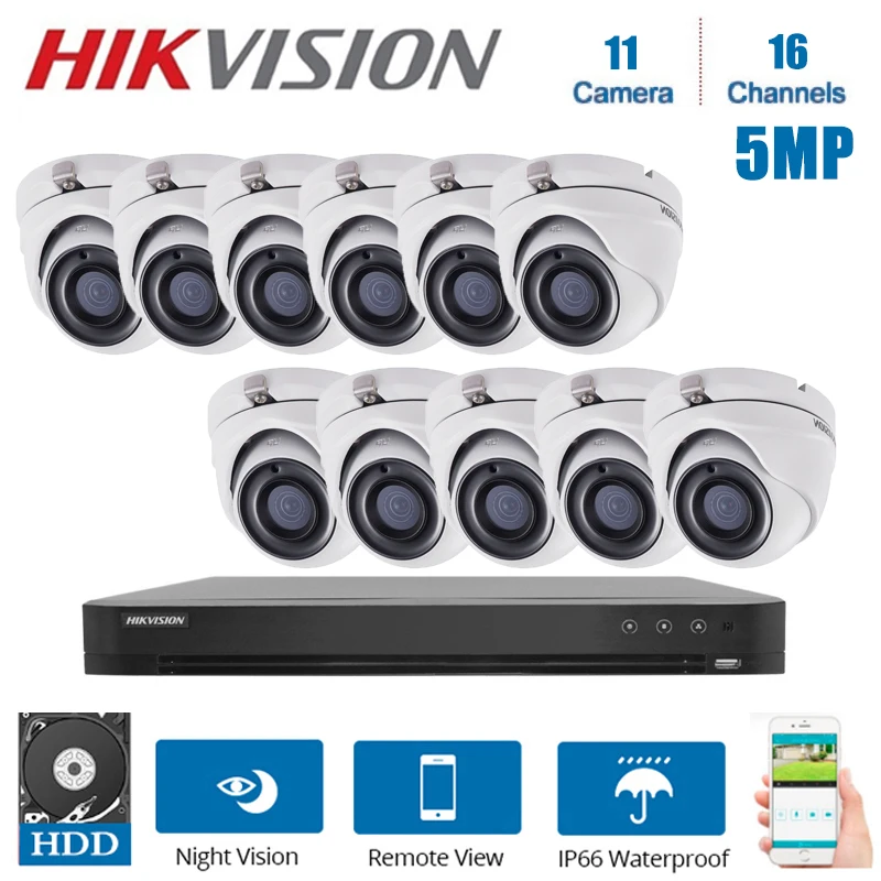 Фото Hikvision 5MP 16-канальные сетевые комплекты с 11 шт. купольные камеры безопасности