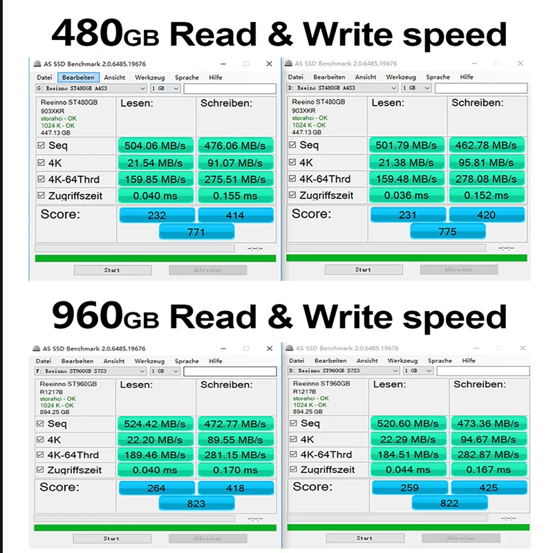 Reeinno 960GB SSD SATA3 2 5 дюймов 3D NAND flash металлический чехол с высоким твердотельным