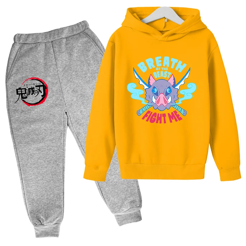 

Fashion Demon Slayer children Hoodies and pant 2 piece set Harajuku Anime Japan Kawaii New Anime Hoodie Kids Cartoon Sweatshirts