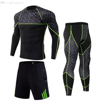 mens workout clothing plaid compression underwear sports running set 3 piec tracksuit rash guard mma kit winter warm sportswear