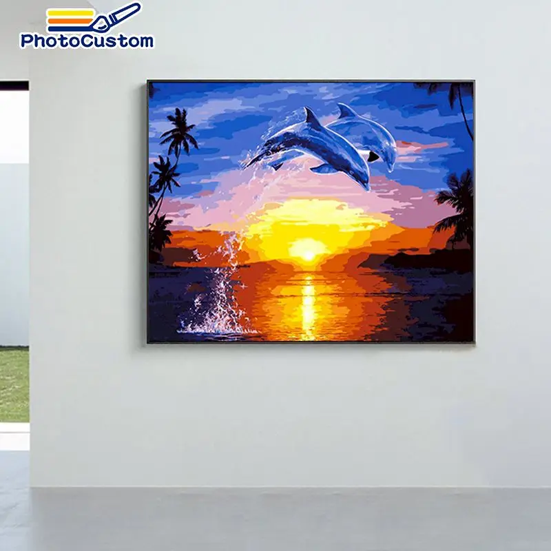 

PhotoCustom Frameless Painting By Numbers Sunset Landscape Diy Gift on Canvas Painting Home Modern Wall Art