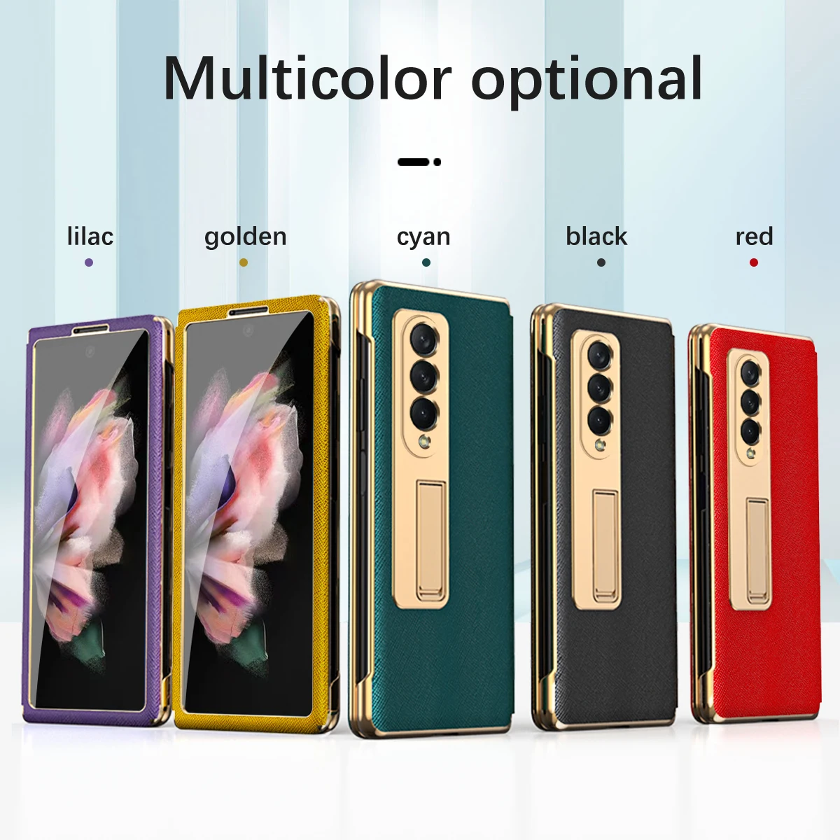 luxury leather case built in glass screen protector plating frame with foldable kickstand for samsung galaxy z fold 3 5g cover free global shipping