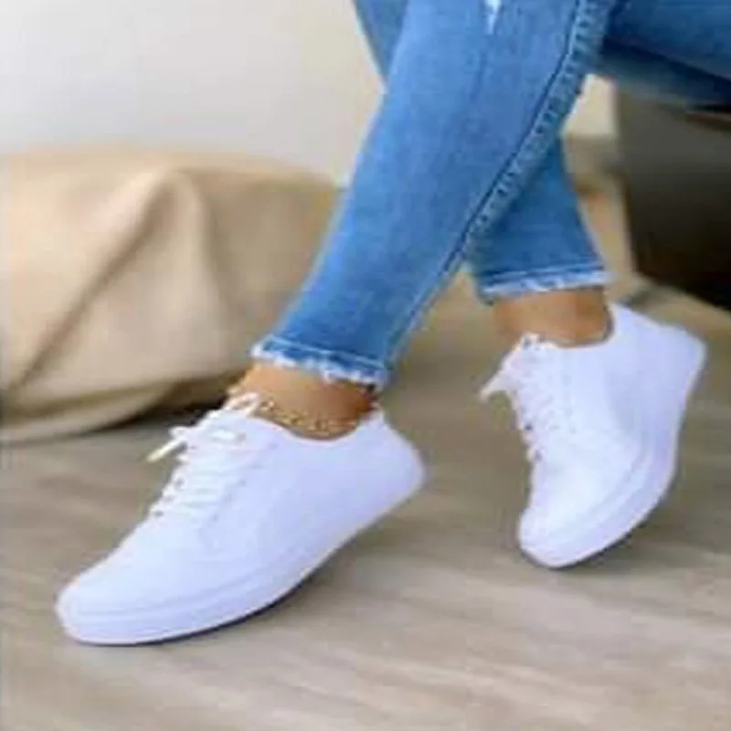 

Women Sneakers Flat Platform Lace Up Ladies Flock Female 2021 Spring Vulicanized Shoes Fashion Comfort Low-Cut Woman Footwear