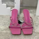 Женские сандалии LMCAVASUN, босоножки на высоком каблуке, с кристаллами, красные, квадратный носок, сланцы, тапочки, лето 2021