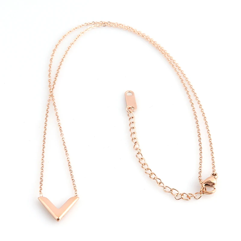 

stainless steel necklace Classic Design V Letter Pendant Necklace For Woman Jewelry