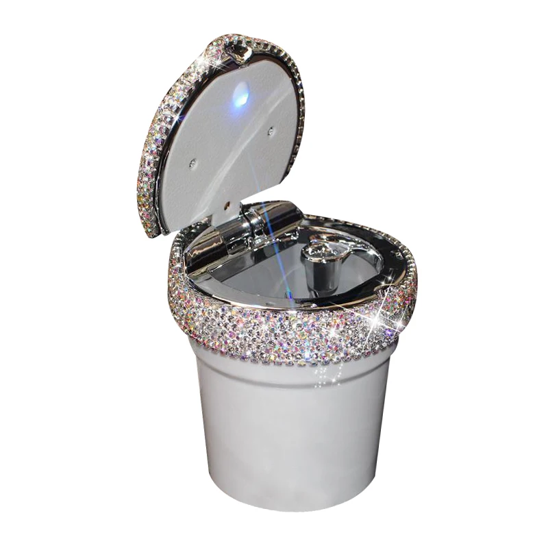 

Luxury Crystal Rhinestones Car Ashtray Smoke Cup Holder with Diamond Portable Auto Ashtrays LED Light Storage For Women Girls