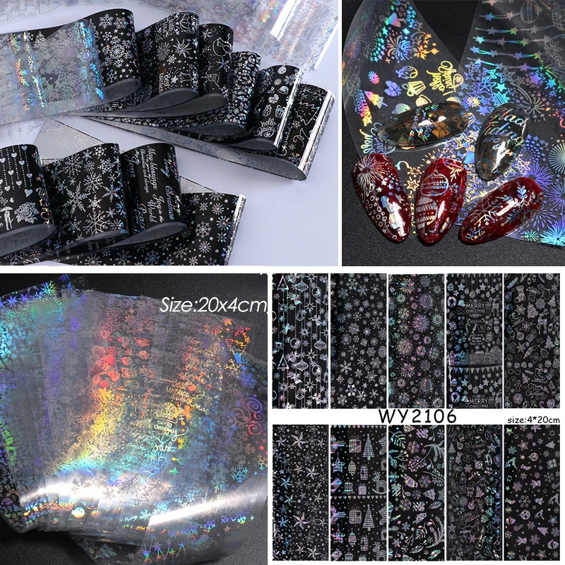 

10Pcs/Set Christmas Nail Foil Stickers White Snowflake Mixed Winter Designs Transfer Paper Starry Stickers Nail Adhesive Decals